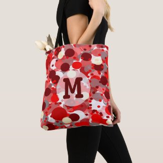 Red Bubbles Pattern with Your Monogram Tote Bag 