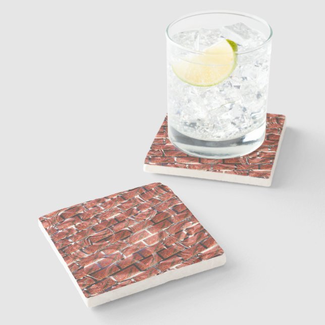 Red, bubbles upon grid or brick effect? Metallic.. Stone Coaster (Side)