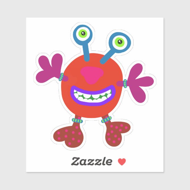 Red Bubby Eyed Whimsical Monster 4 x 4 Sticker (Sheet)