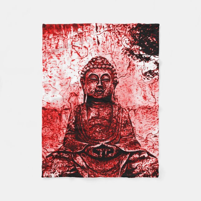 Red Buddha Grunge Art Blanket (Front)