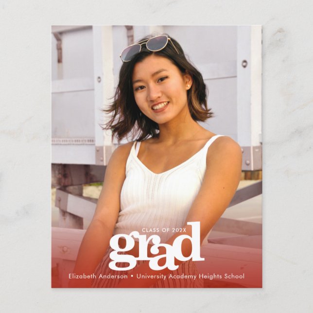 Red budget graduation photo bold modern invitation (Front)