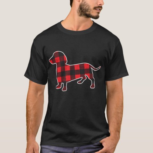 Red Bufallo Plaid Dachshund Dog Xmas Holiday Wiene T_Shirt