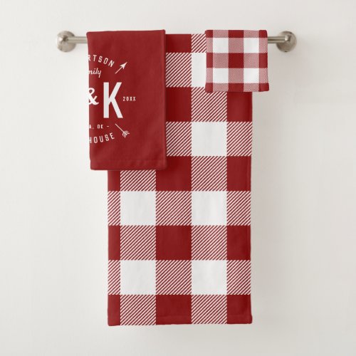 Red Buffalo Check and Farmhouse Arrow Monogram Bath Towel Set