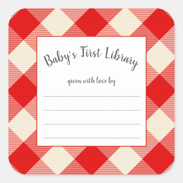 Red Buffalo Check baby shower book plate (Front)