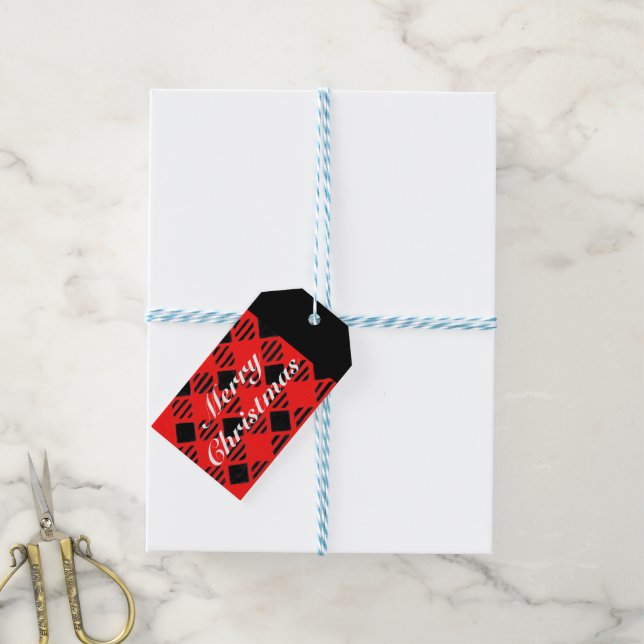 Red Buffalo Check Christmas Gift Tag (With Twine)