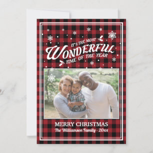 Red Buffalo Check Christmas Photo Greeting Card