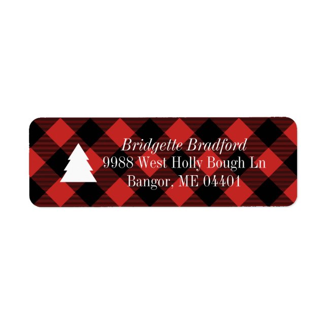 Red Buffalo Check Christmas Tree Return Address Label (Front)