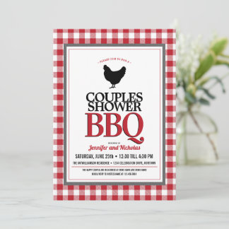 Red Buffalo Check Couples Wedding Shower BBQ Invitation