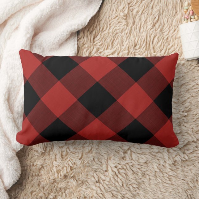 Red Buffalo Check | Farmhouse Holiday Decor Lumbar Pillow (Blanket)
