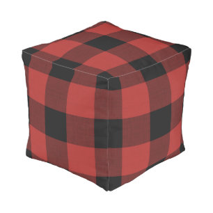 Red Buffalo Check Farmhouse Holiday Decor Pouf