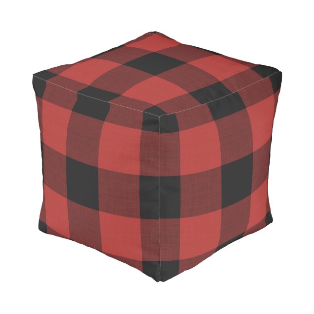 Red Buffalo Check | Farmhouse Holiday Decor Pouf (Angled Front)