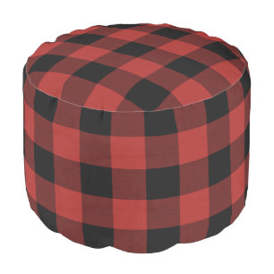 Red Buffalo Check Farmhouse Holiday Decor Pouf