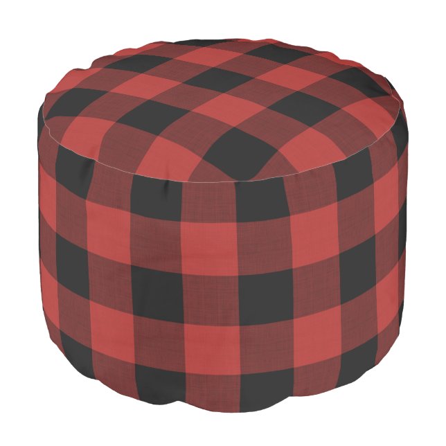 Red Buffalo Check | Farmhouse Holiday Decor Pouf (Angled Front)