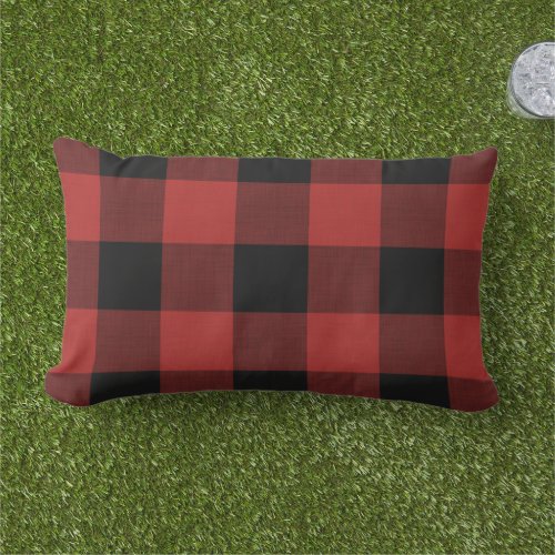 Red Buffalo Check  Farmhouse Holiday Outdoor Lumbar Pillow