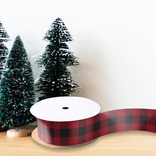 Red Buffalo Check Holiday Gift Satin Ribbon (Creator Uploaded)