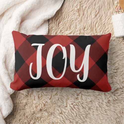 Red Buffalo Check Joy  Farmhouse Holiday Decor Lumbar Pillow