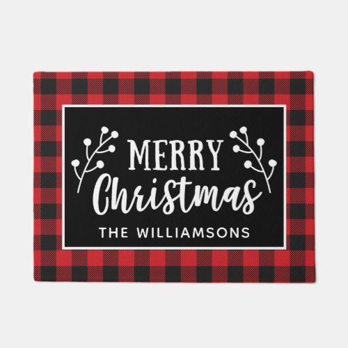 Red Buffalo Check Merry Christmas  Farmhouse Door Doormat