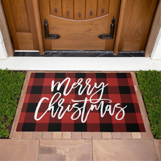 Red Buffalo Check Merry Christmas | Farmhouse Doormat (Outdoor)