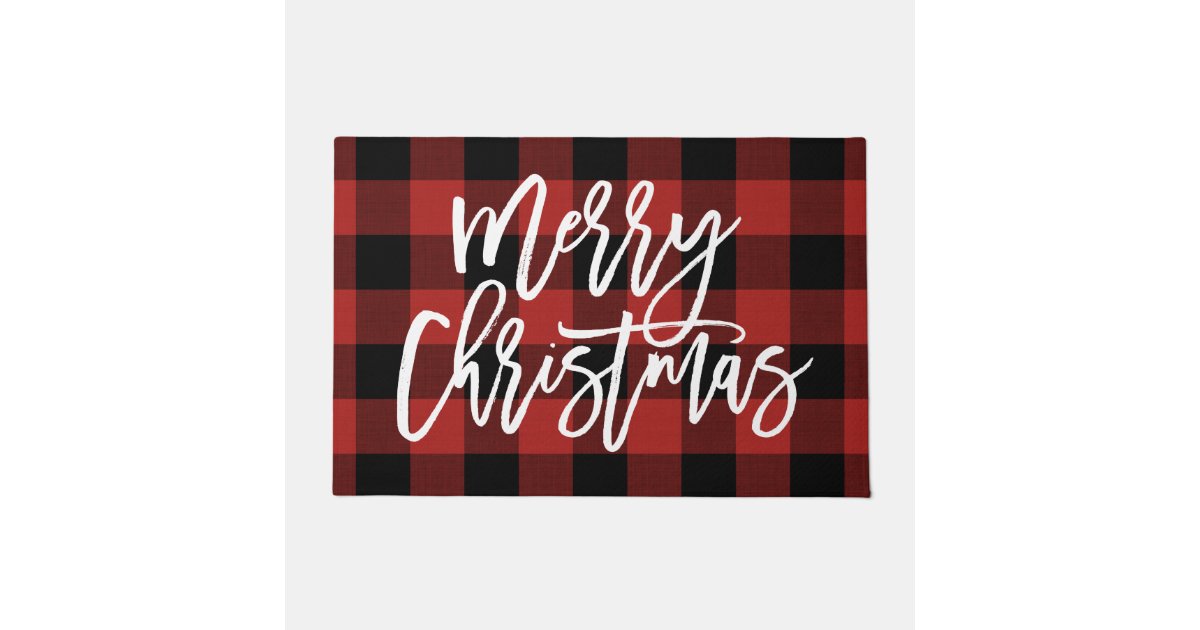 Red Buffalo Check Merry Christmas | Farmhouse Doormat | Zazzle