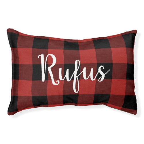 Red Buffalo Check Monogram  Christmas Pet Bed