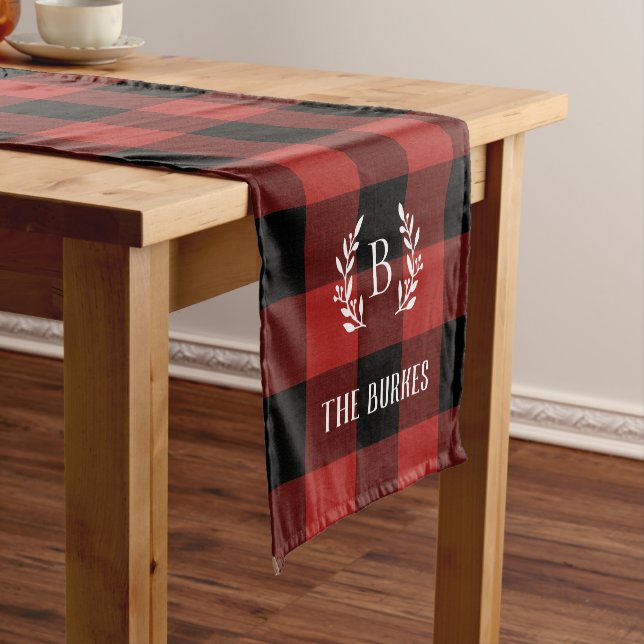 Red Buffalo Check Monogram | Farmhouse Holiday Short Table Runner (In Situ)