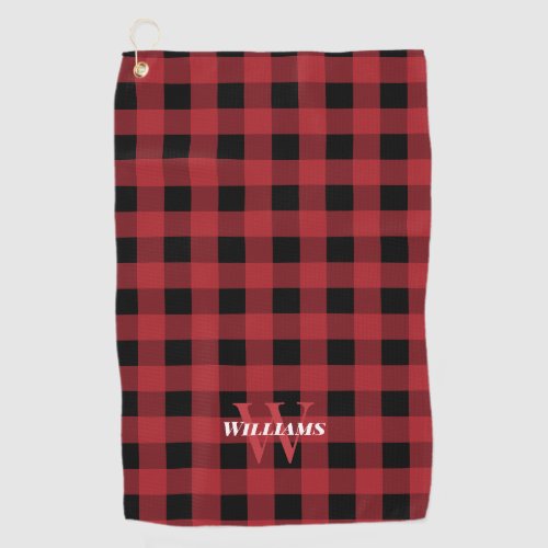 Red Buffalo Check Name  Initial  Golf Towel