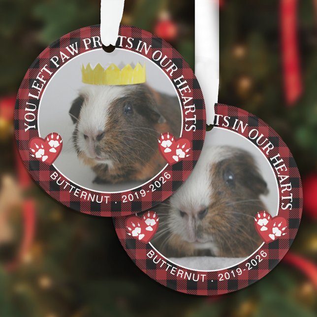 Red Buffalo Check Paws Guinea Pig Memorial Photo Ornament (Creator Uploaded)