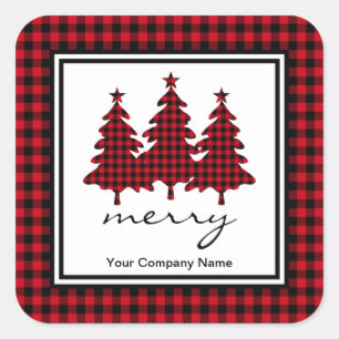 Red Buffalo Check Pine Trees Company Square Sticker