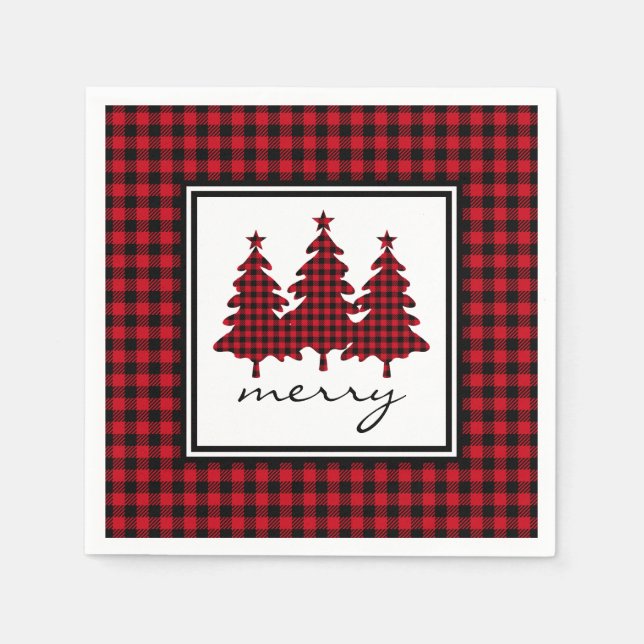 Red Buffalo Check Pine Trees Napkins (Front)