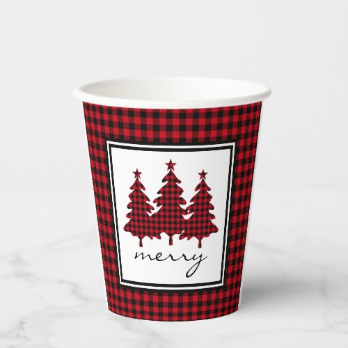 Red Buffalo Check Pine Trees Paper Cups