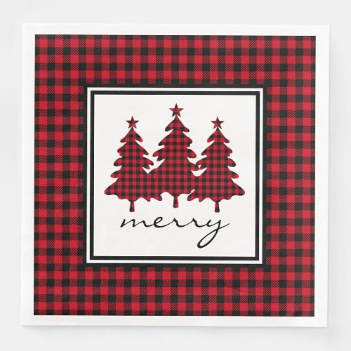 Red Buffalo Check Pine Trees Paper Dinner Napkins