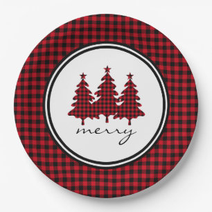 Red Buffalo Check Pine Trees Paper Plates
