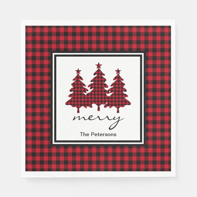 Red Buffalo Check Pine Trees Personalized Napkins (Front)