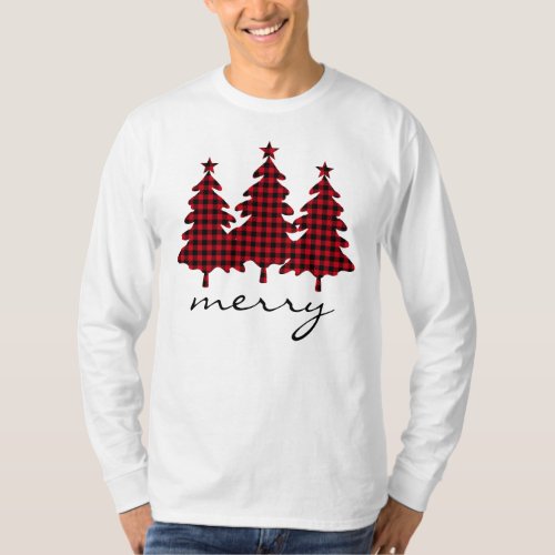 Red Buffalo Check Pine Trees T_Shirt