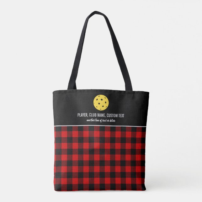 Red Buffalo Check Plaid Custom Pickleball Paddle Tote Bag (Back)