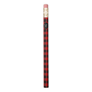 Red Buffalo Check Plaid Initial Monogram Pencil
