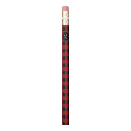 Red Buffalo Check Plaid Initial Monogram Pencil (Vertical)