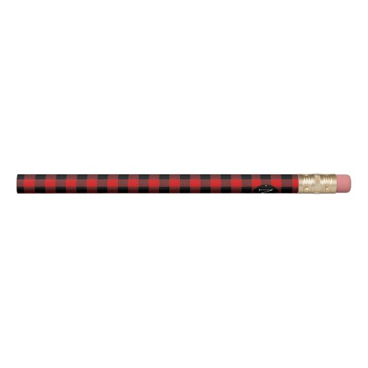 Red Buffalo Check Plaid Initial Monogram Pencil (Rotated 270)