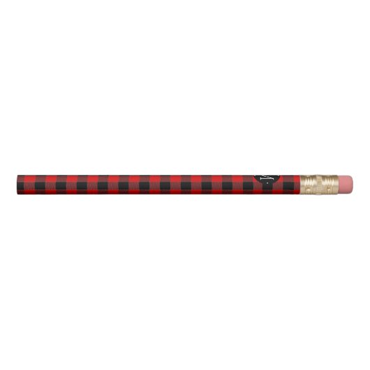 Red Buffalo Check Plaid Initial Monogram Pencil (Rotated 90)