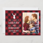 Red Buffalo Check Plaid Merry and Bright Photo Holiday Card (Front)