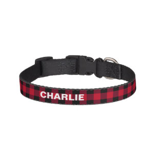 Red Buffalo Check Rustic Custom Name Pet Collar