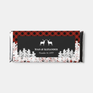Red Buffalo Check Rustic Deer Bucks Wedding Hershey Bar Favors