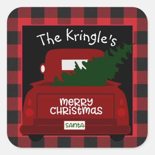 Red Buffalo Check Vintage Truck Christmas Sticker