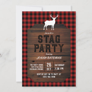 Red Buffalo Check & Wood Stag Party Invitation