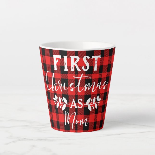 Red Buffalo First Christmas as Mom Christmas Latte Mug (Front)