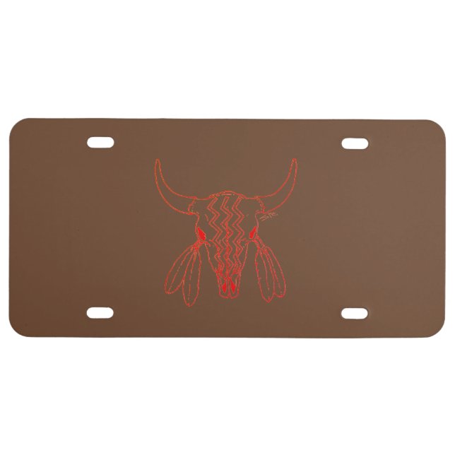 Red Buffalo line brown plastic license plate (Front)