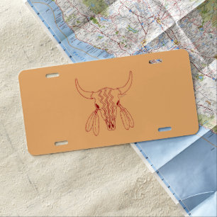 Red Buffalo line tan aluminum license plate