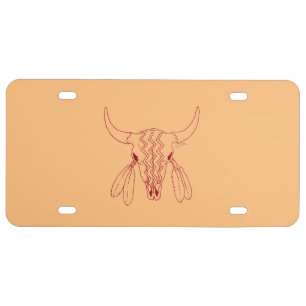 Red Buffalo line tan plastic license plate