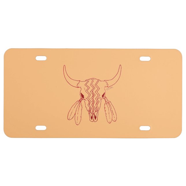Red Buffalo line tan plastic license plate (Front)