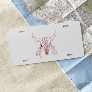 Red Buffalo line white aluminum license plate
